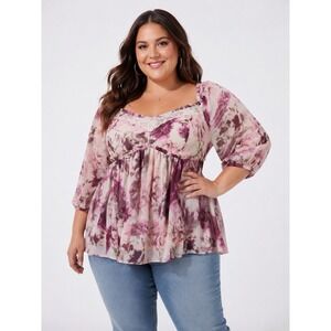 Torrid Babydoll Crinkle Chiffon Blouson Sleeve Top 4X Boho Cottagecore Feminine